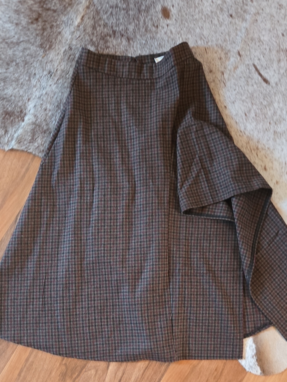 Joyfolie Brown Plaid A-Line Skirt with Navy and Rust Checks